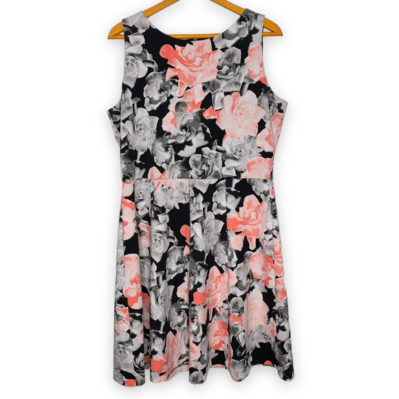 ALFANI women's black/pink floral print sleeveless fit and flare dress SZ XL - Picture 1 of 7